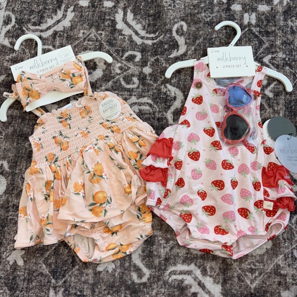 Milkberry Other - 2 X Milkberry Baby Girl Size 6-9 Month Rompers Outfit Ruffles Sunglasses Bamboo